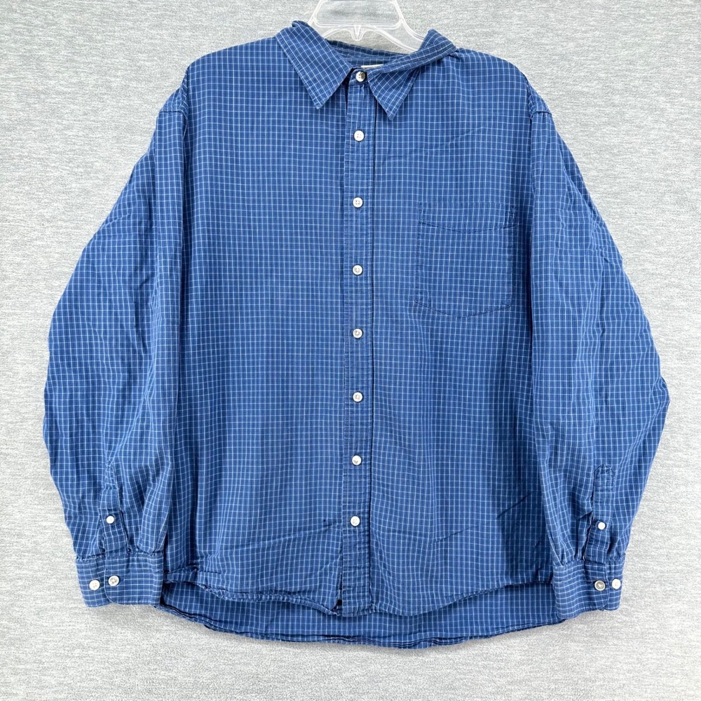 Old Navy Button Up Shirt Mens XXL Blue Grid Plaid Long Sleeve Cotton Casual